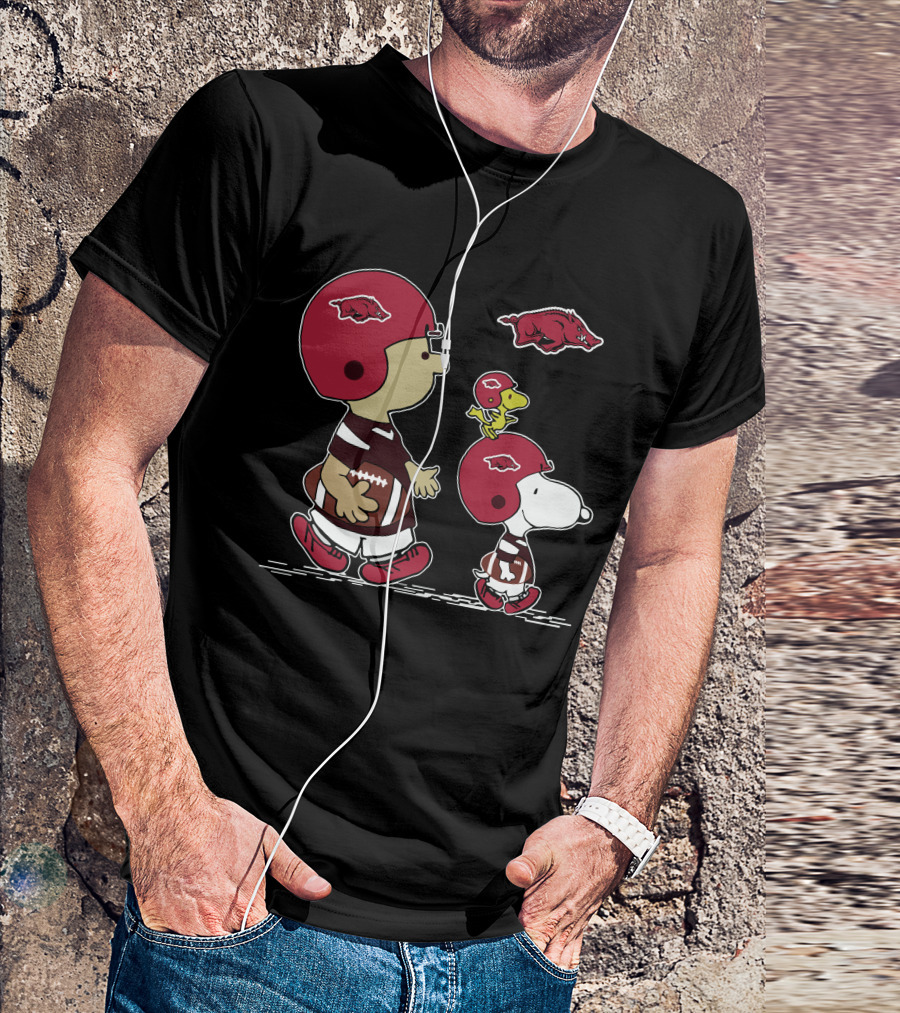 Arkansas Razorbacks Football Snoopy And Woodstock With Helmets And Hog T-Shirt