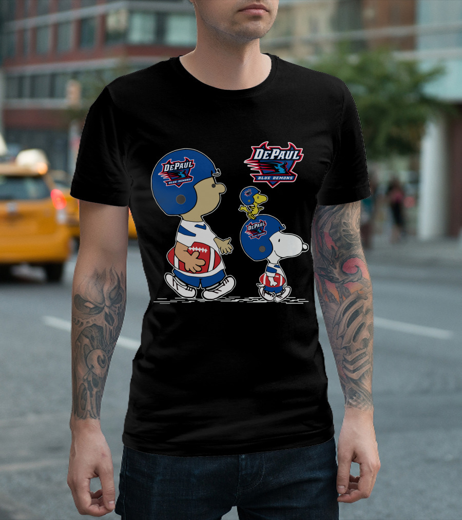 DePaul Blue Demons Snoopy and Woodstock Football Helmets T-Shirt