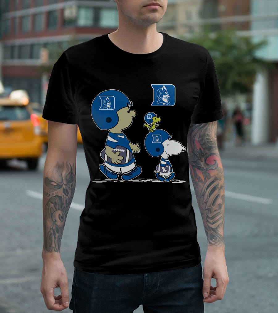 Duke Blue Devils Snoopy Football Fan Peanuts Characters Charlie Brown Woodstock T-Shirt