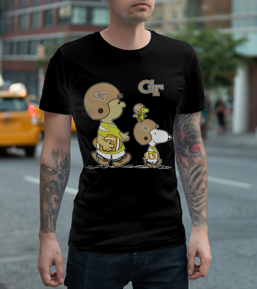 Georgia Tech Yellow Jackets Snoopy and Woodstock Football Duo T-Shirt