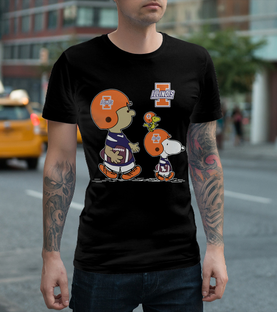 Illinois Fighting Illini Snoopy Woodstock Football Team Colors T-Shirt