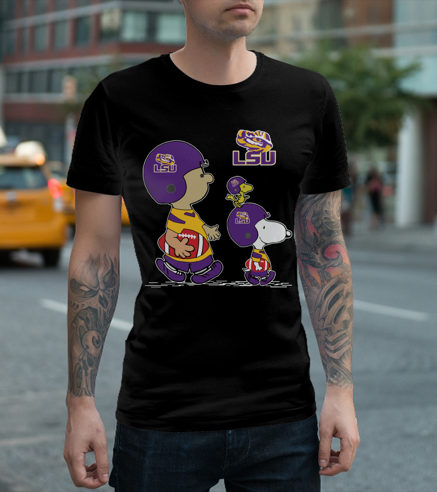 LSU Tigers Snoopy Football Charlie Brown Woodstock T-Shirt