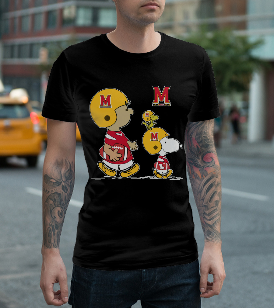 Maryland Terrapins Snoopy Football Charlie Brown Woodstock Helmet T-Shirt