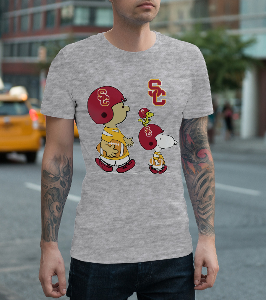 USC Trojans Snoopy Charlie Brown Woodstock Football Helmets T-Shirt