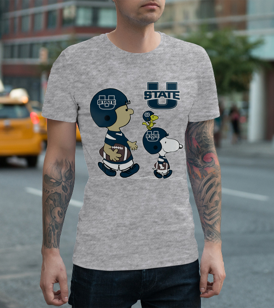 Utah State Football Snoopy And Woodstock Peanuts Characters T-Shirt