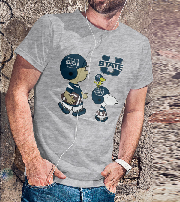Utah State Football Snoopy And Woodstock Peanuts Characters T-Shirt