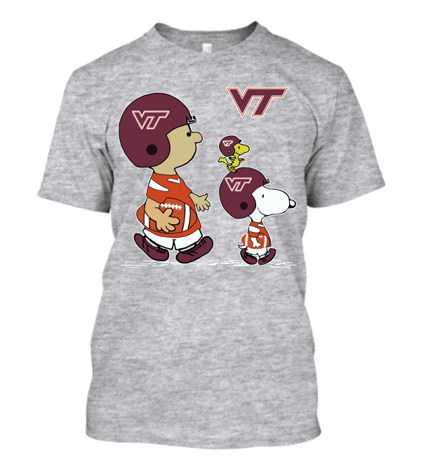 Virginia Tech Hokies VT Football Snoopy And Woodstock Peanuts Characters T-Shirt