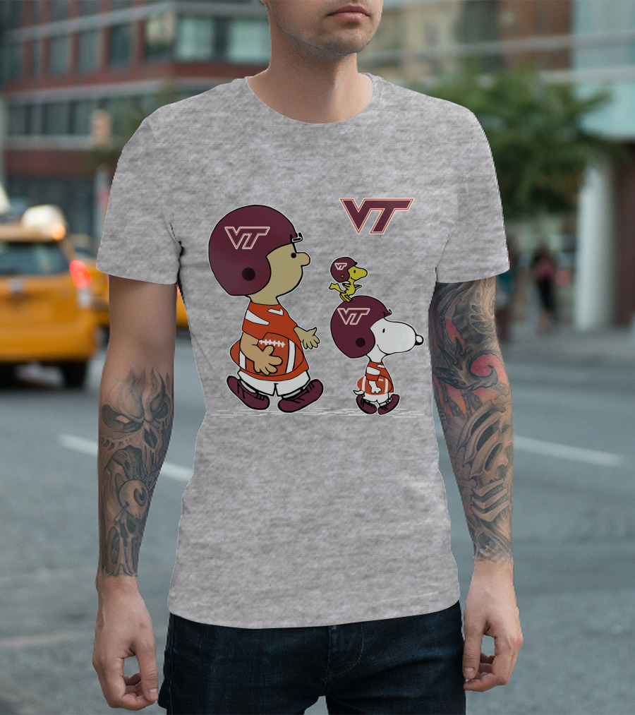 Virginia Tech Hokies VT Football Snoopy and Woodstock Peanuts Characters T-Shirt