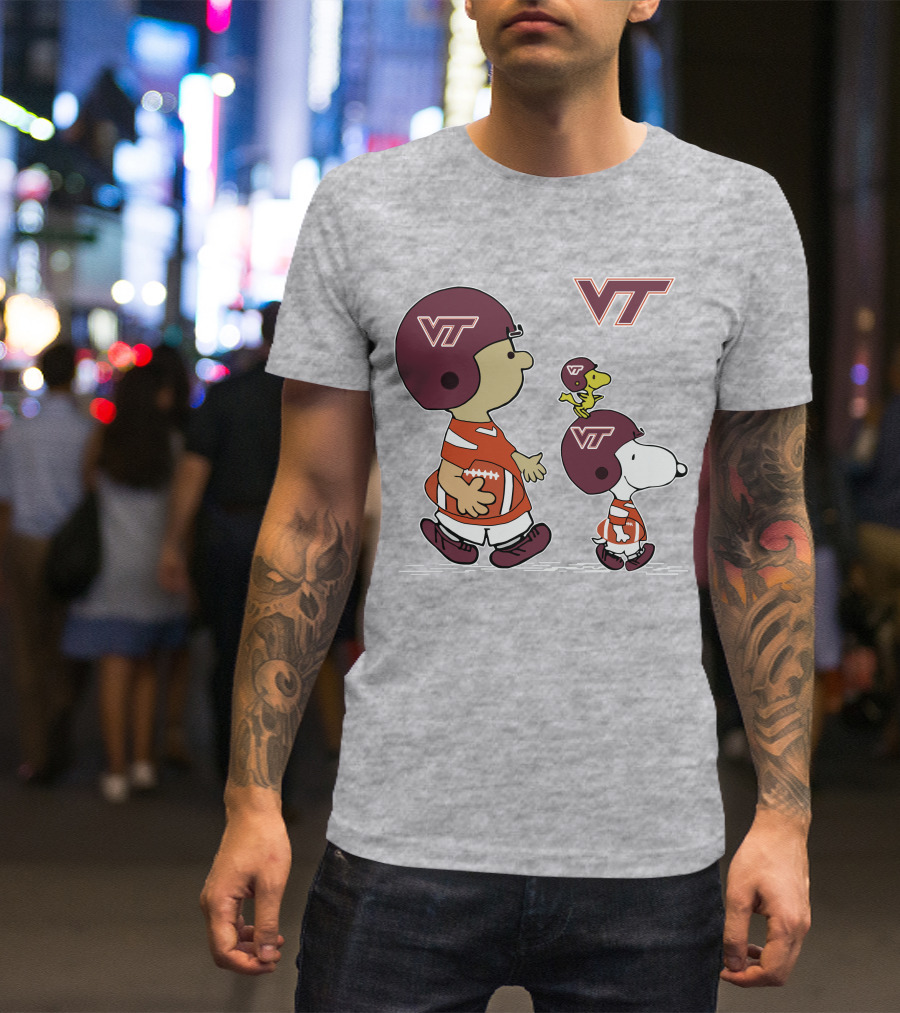 Virginia Tech Hokies VT Football Snoopy And Woodstock Peanuts Characters T-Shirt