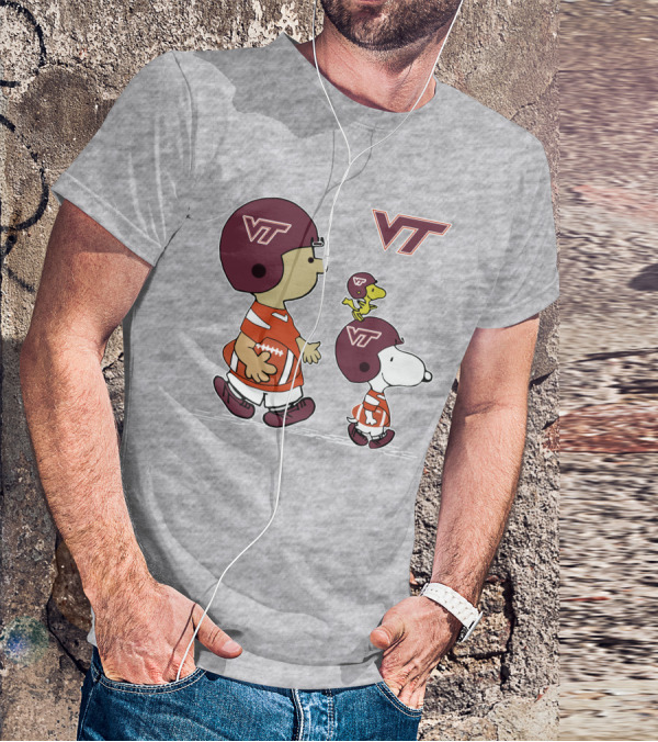 Virginia Tech Hokies VT Football Snoopy And Woodstock Peanuts Characters T-Shirt