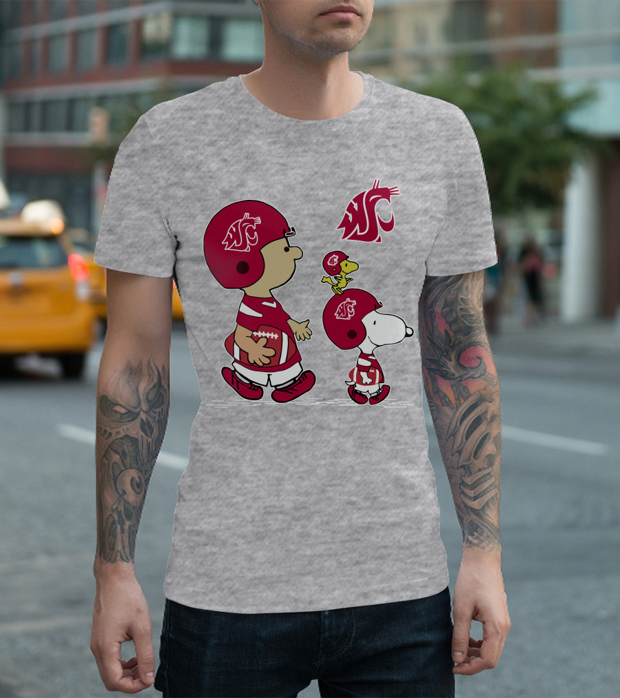 Washington State Cougars Snoopy Football Peanuts T-Shirt