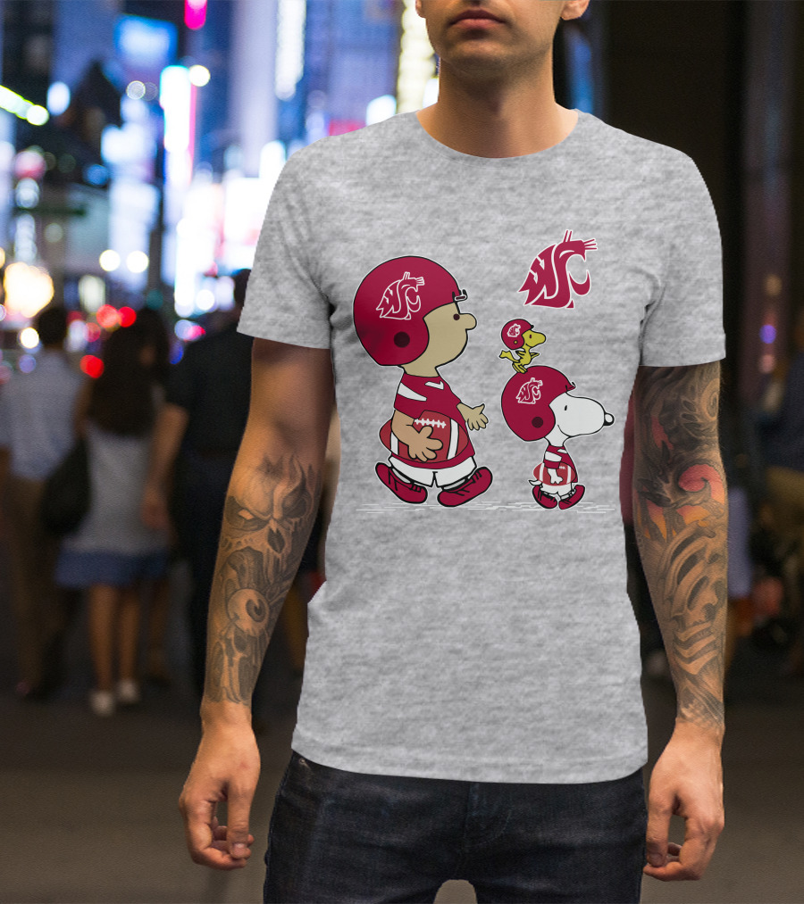 Washington State Cougars Snoopy Football Peanuts T-Shirt