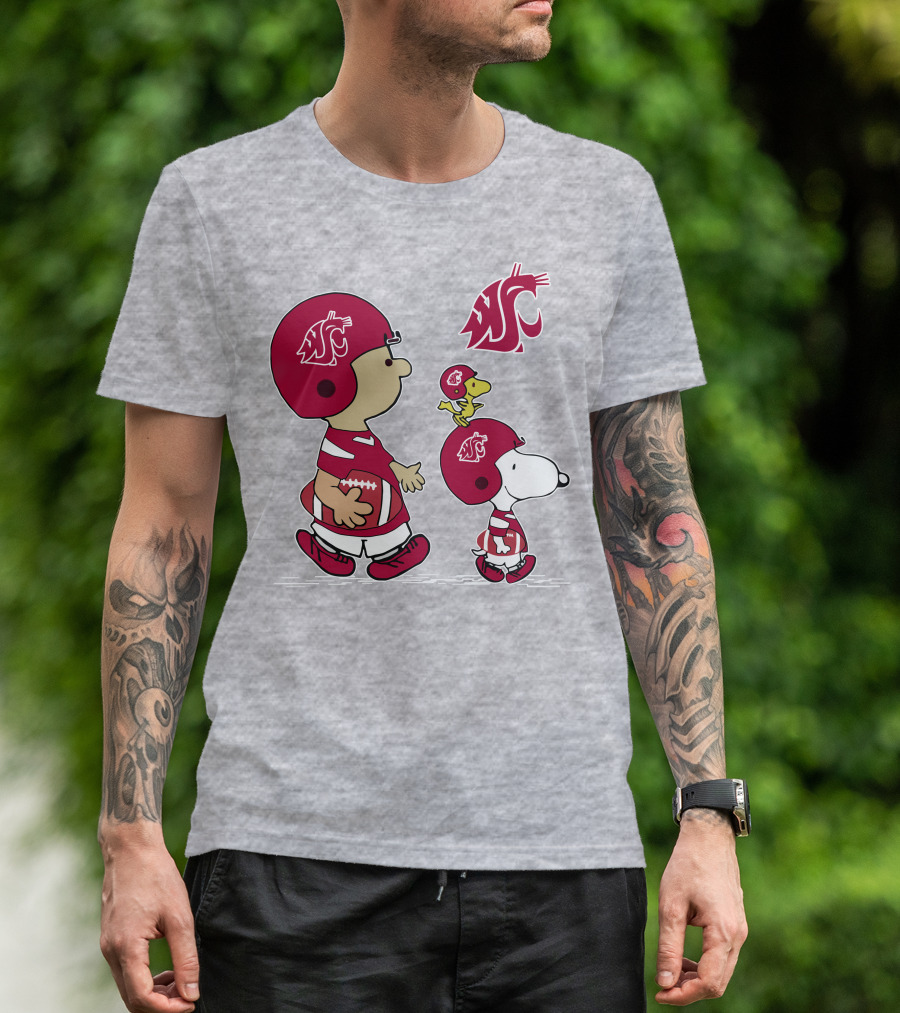 Washington State Cougars Snoopy Football Peanuts T-Shirt