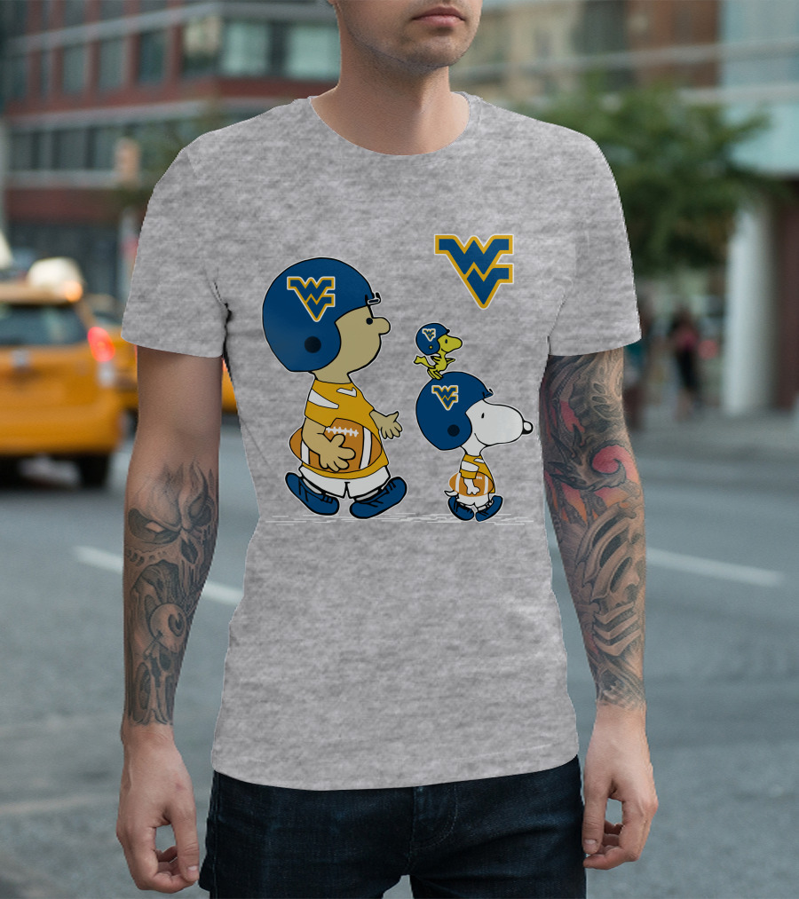 Snoopy WVU Football WV Logo Peanuts Charlie Brown Woodstock T-Shirt