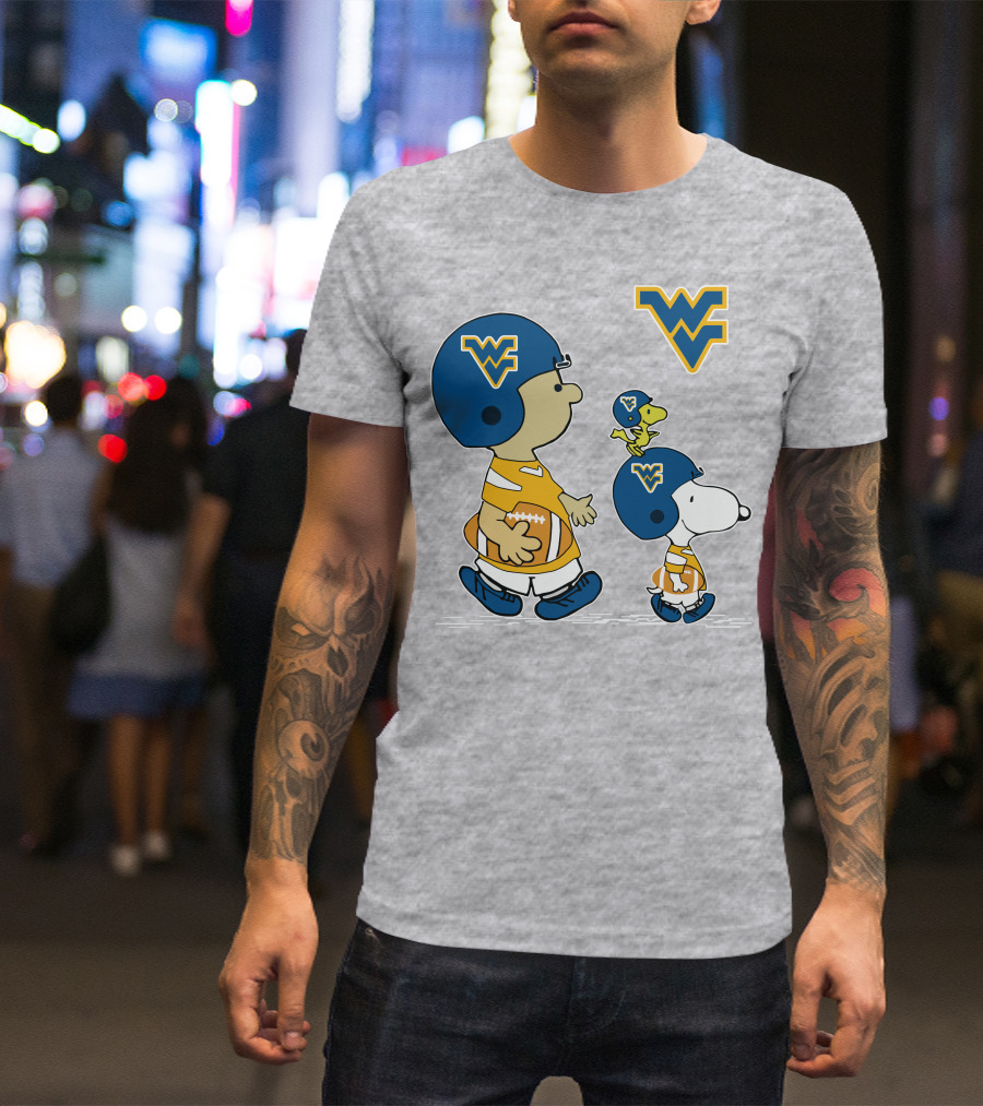 Snoopy WVU Football WV Logo Peanuts Charlie Brown Woodstock T-Shirt