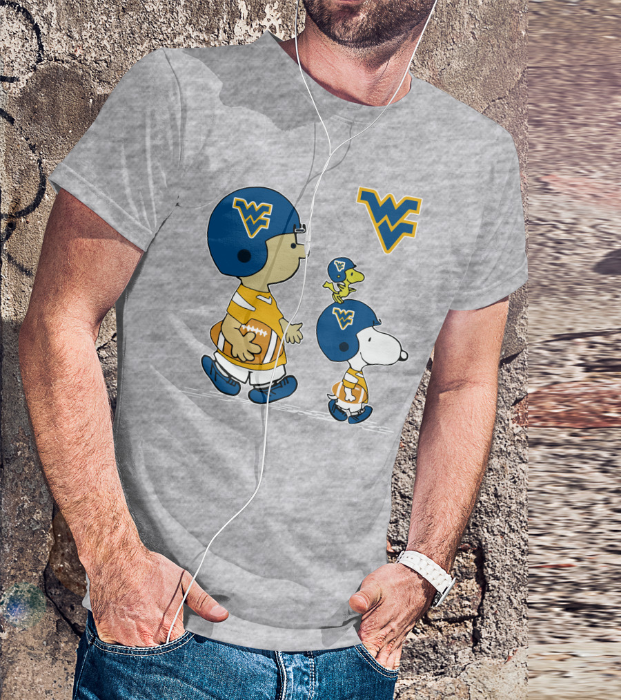 Snoopy WVU Football WV Logo Peanuts Charlie Brown Woodstock T-Shirt