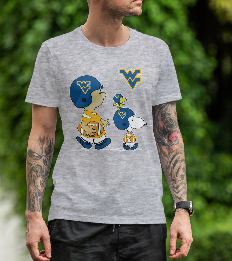 Snoopy WVU Football WV Logo Peanuts Charlie Brown Woodstock T-Shirt