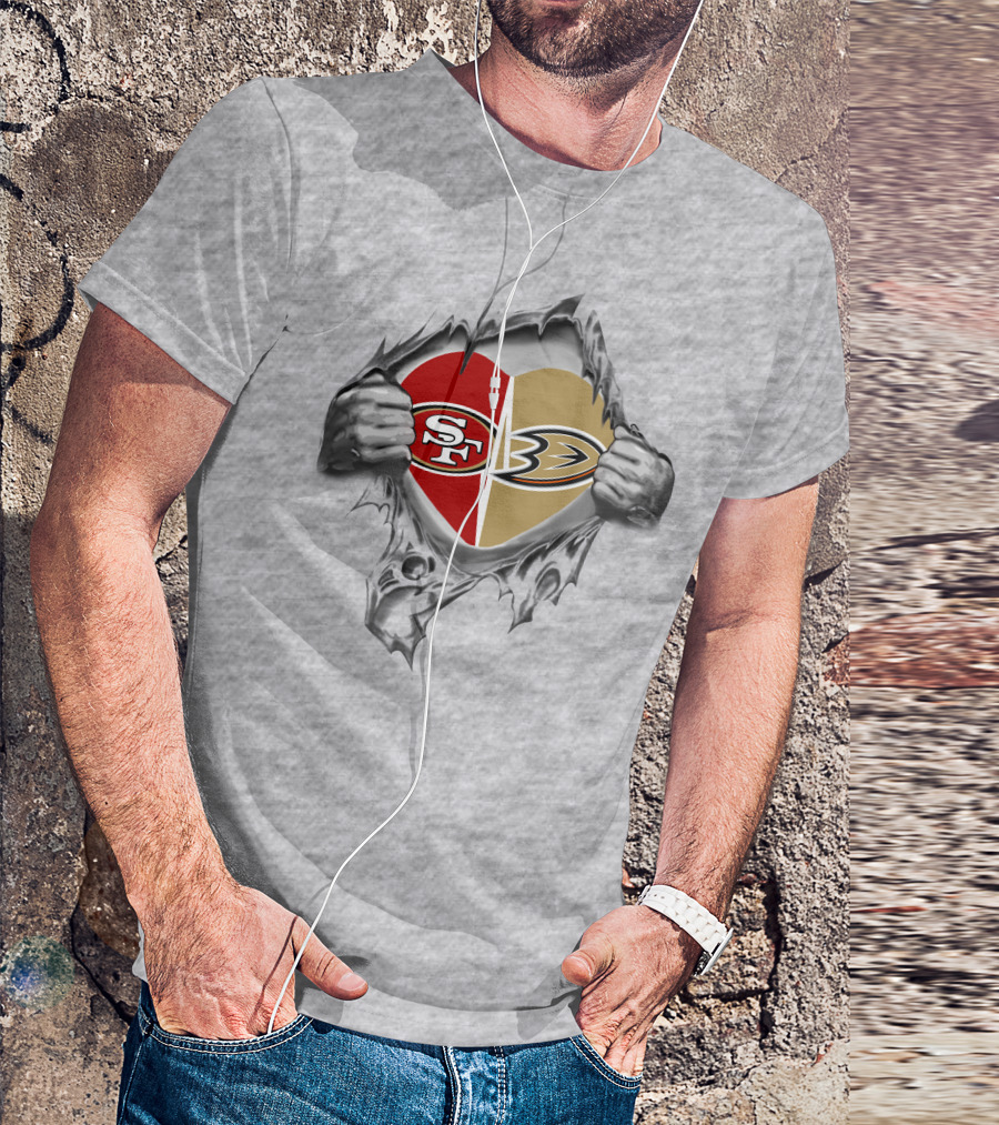 SF 49Ers Anaheim Ducks Heart Logo Tear T-Shirt