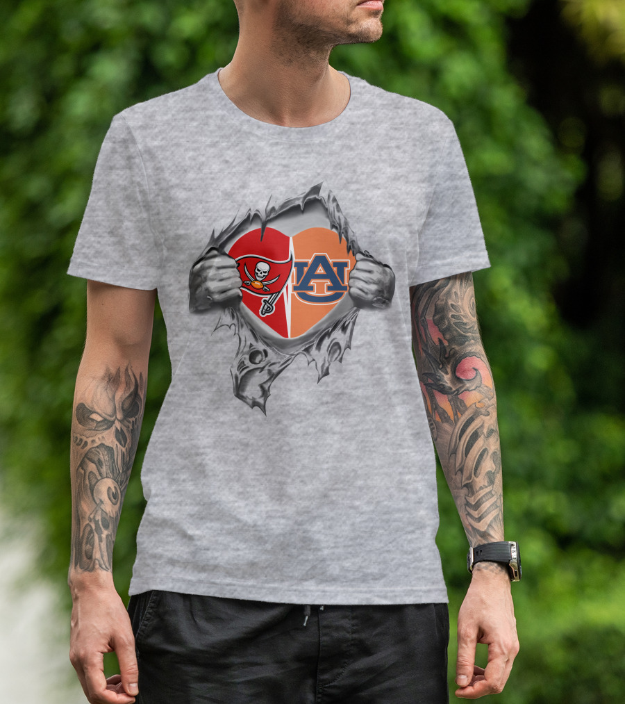 Tampa Bay Buccaneers Auburn Tigers Heart Fan Combo T-Shirt