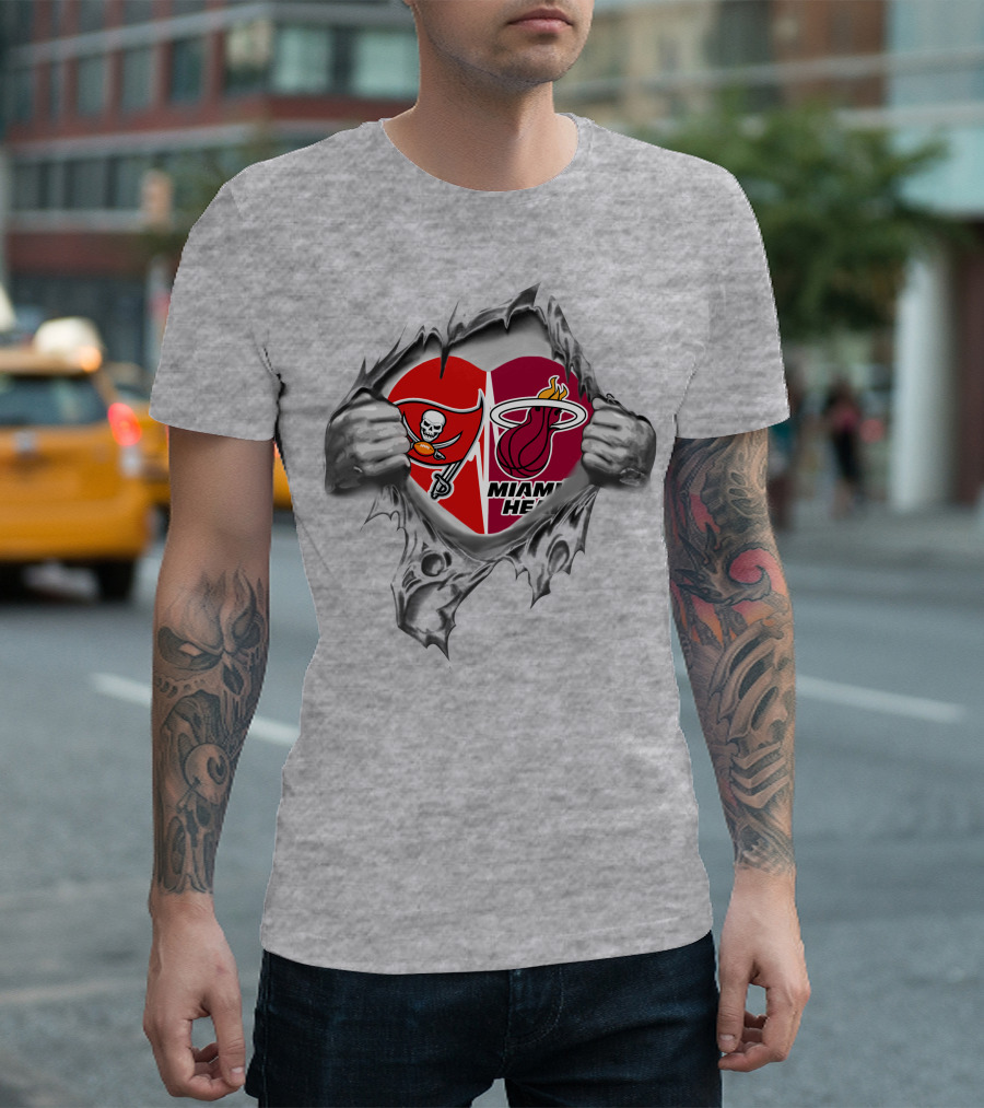 Buccaneers Miami Heat Heart Logo Split Inside Tear T-Shirt