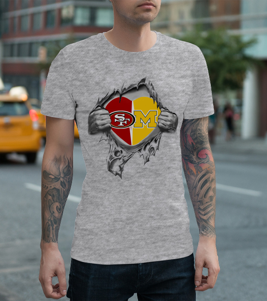 49ers Michigan Wolverines Heart Logo SF M T-Shirt