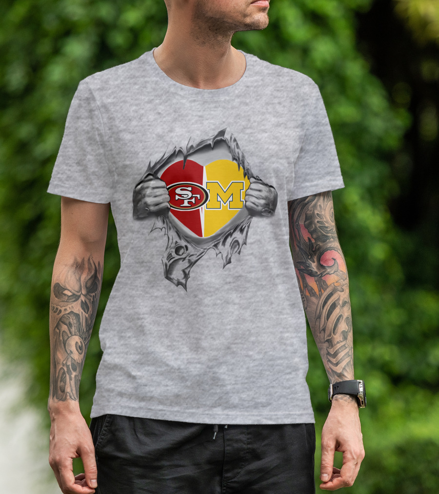 49ers Michigan Wolverines Heart Logo SF M T-Shirt