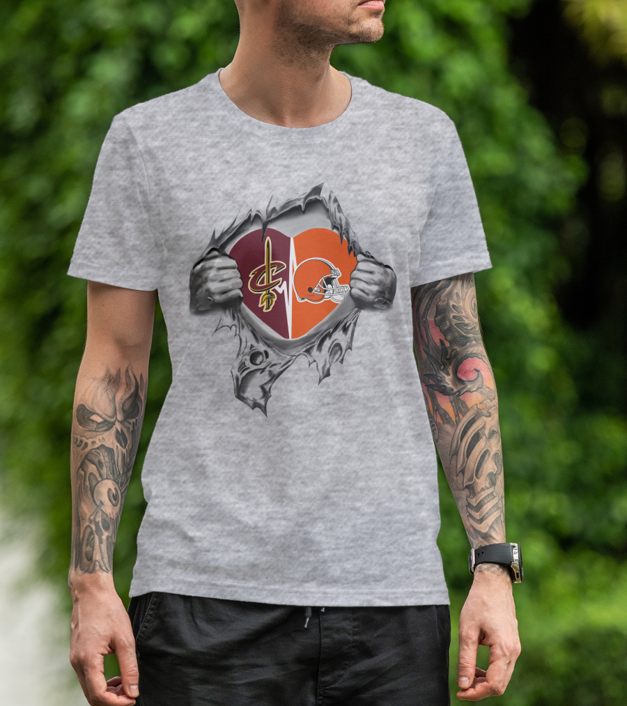 Browns Cleveland Cavaliers Heartbeat Loyalty Dual Team Spirit T-Shirt