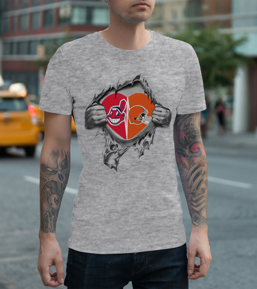 Browns Indians Heart Logo Tears Through Fabric T-Shirt