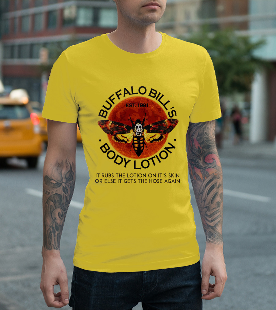Buffalo Bill's Body Lotion Funny Halloween Horror Moth Skull Vintage 1991 T-Shirt