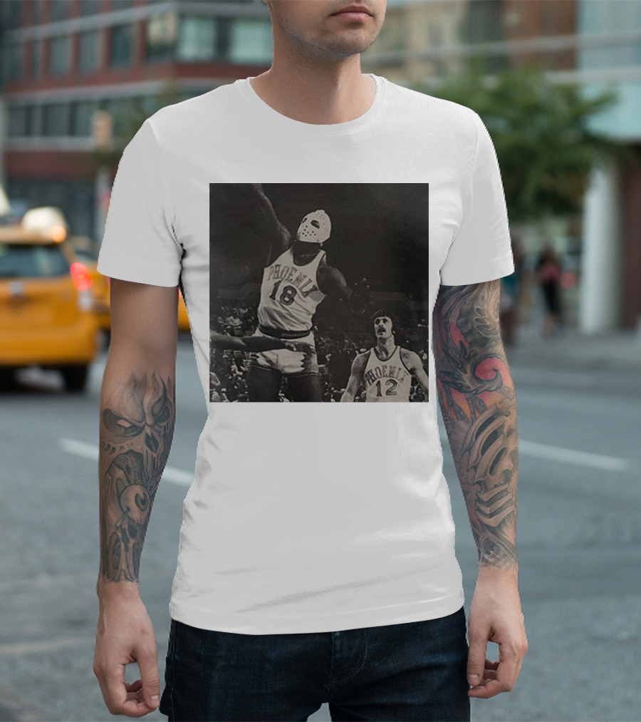 Curtis Perry Wearing Hockey Mask In Phoenix Suns Jersey During NBA Game T-Shirt