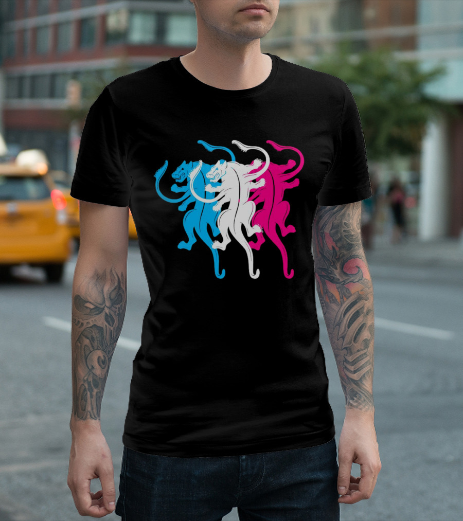 Displaced Blue White Red Panther Trio T-Shirt