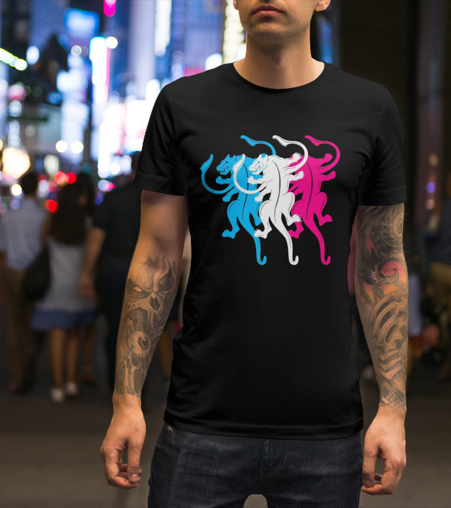 Displaced Blue White Red Panther Trio T-Shirt