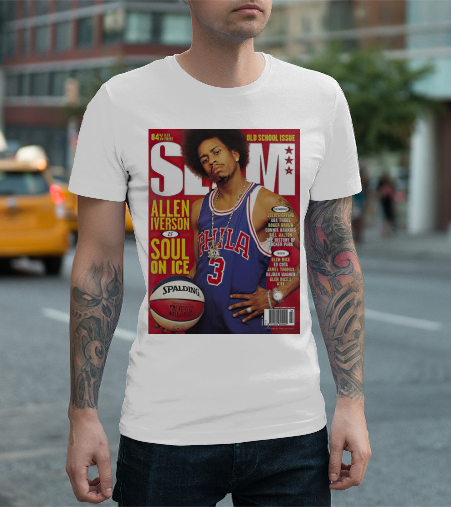 Old School Issue Slam 84% NBA Poetry Allen Iverson Soul on Ice Philadelphia Basketball Spalding T-Shirt