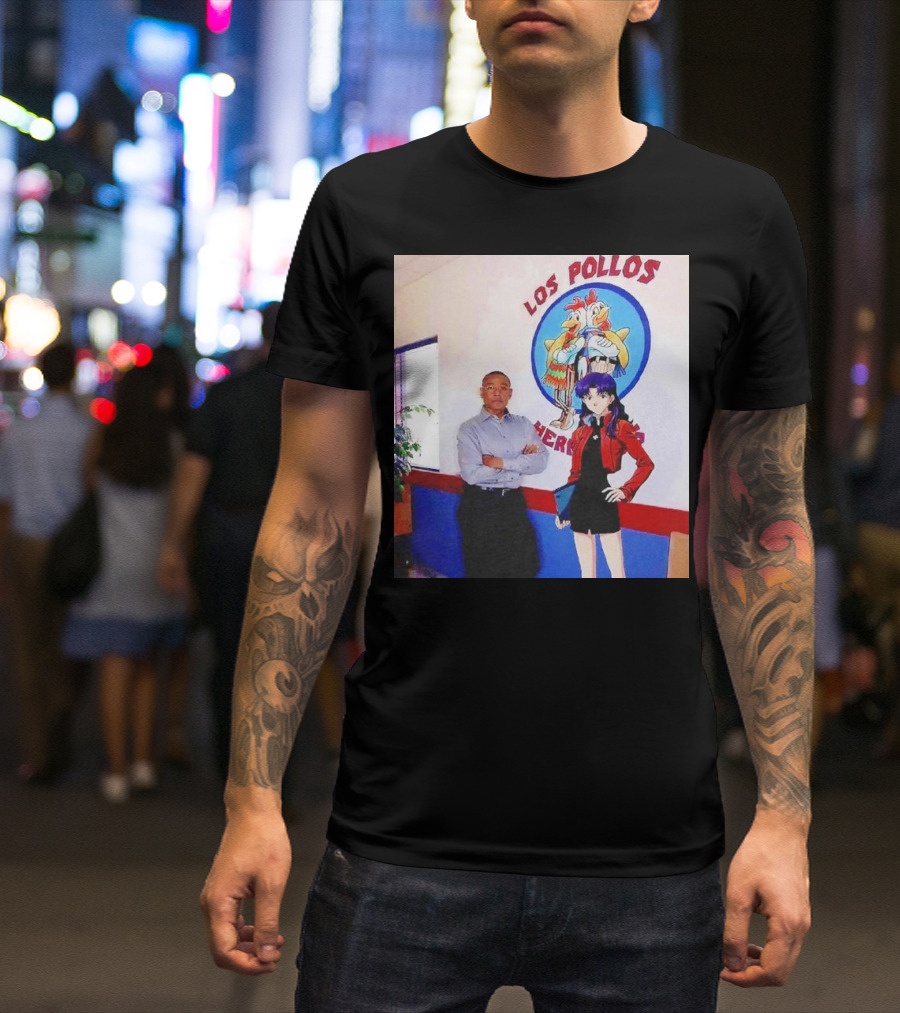Breaking Bad Los Pollos Hermanos Gus And Evangelion Misato Crossover T-Shirt
