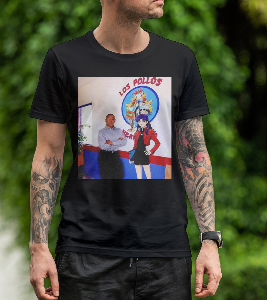 Breaking Bad Los Pollos Hermanos Gus And Evangelion Misato Crossover T-Shirt