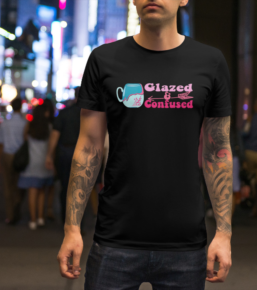 Glazed And Confused Mug With Pink And Blue Arrow T-Shirt