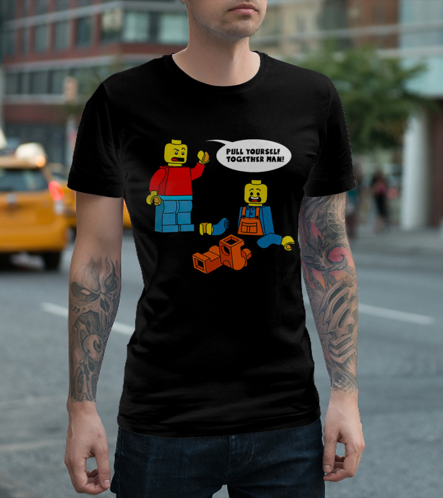 LEGO Figures Pull Yourself Together Man Speech Bubble Playful Scene T-Shirt