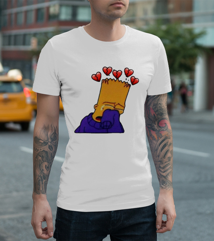 Bart Simpson Crying with Broken Hearts T-Shirt