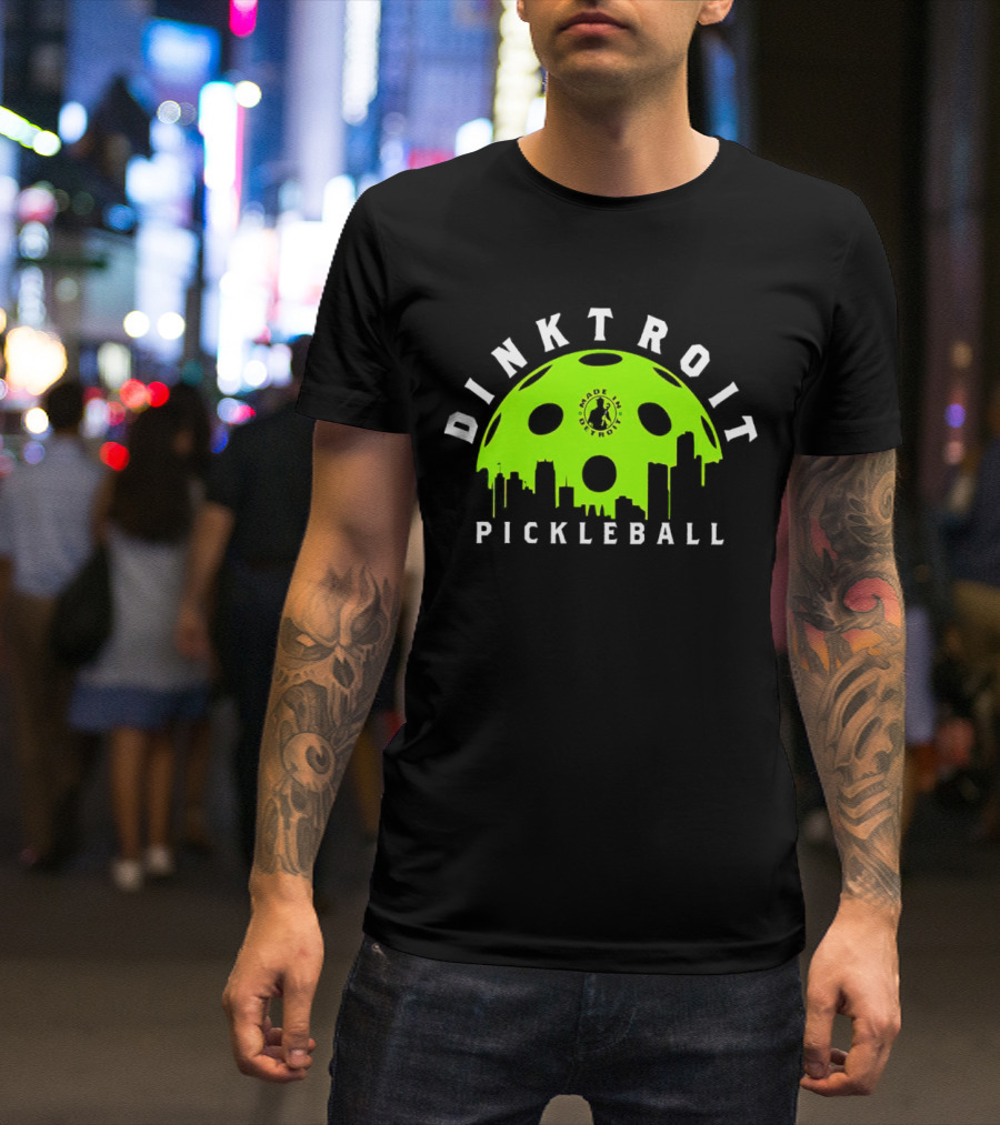 Dinktroit Pickleball Made In Detroit Skyline Ball T-Shirt