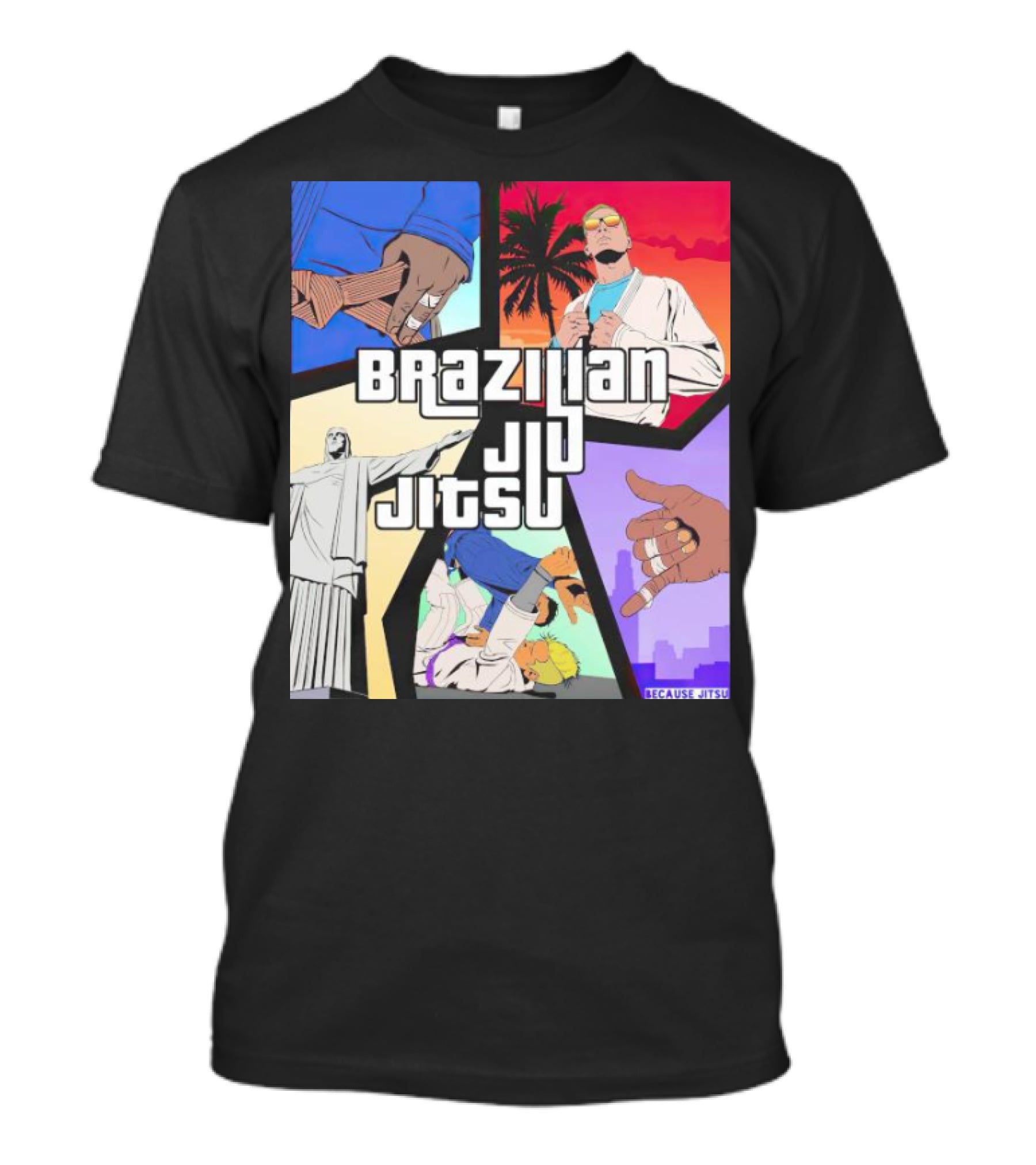 Brazilian Jiu Jitsu Because Jitsu Palms And Rio Comic Style Collage T-Shirt