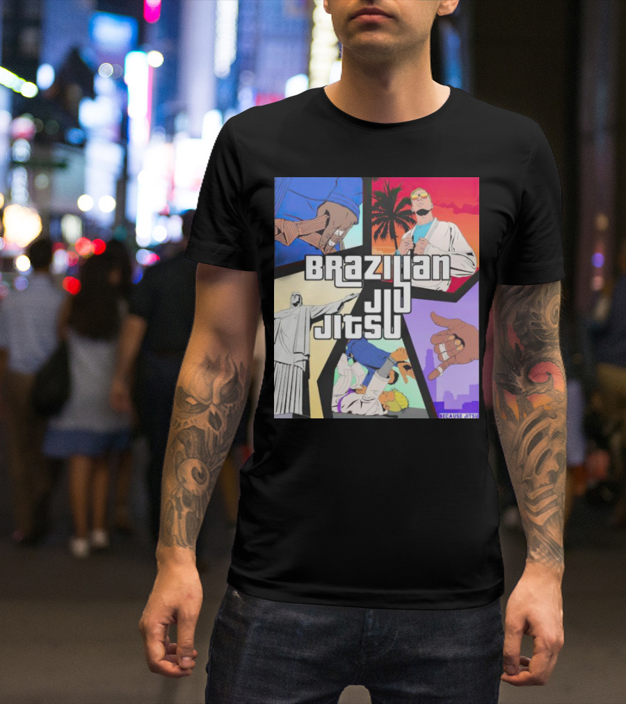 Brazilian Jiu Jitsu Because Jitsu Palms And Rio Comic Style Collage T-Shirt