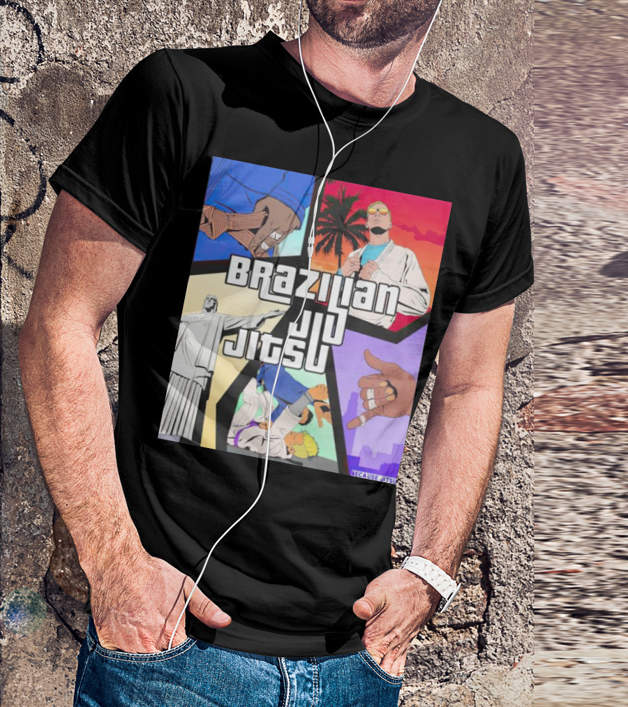 Brazilian Jiu Jitsu Because Jitsu Palms And Rio Comic Style Collage T-Shirt