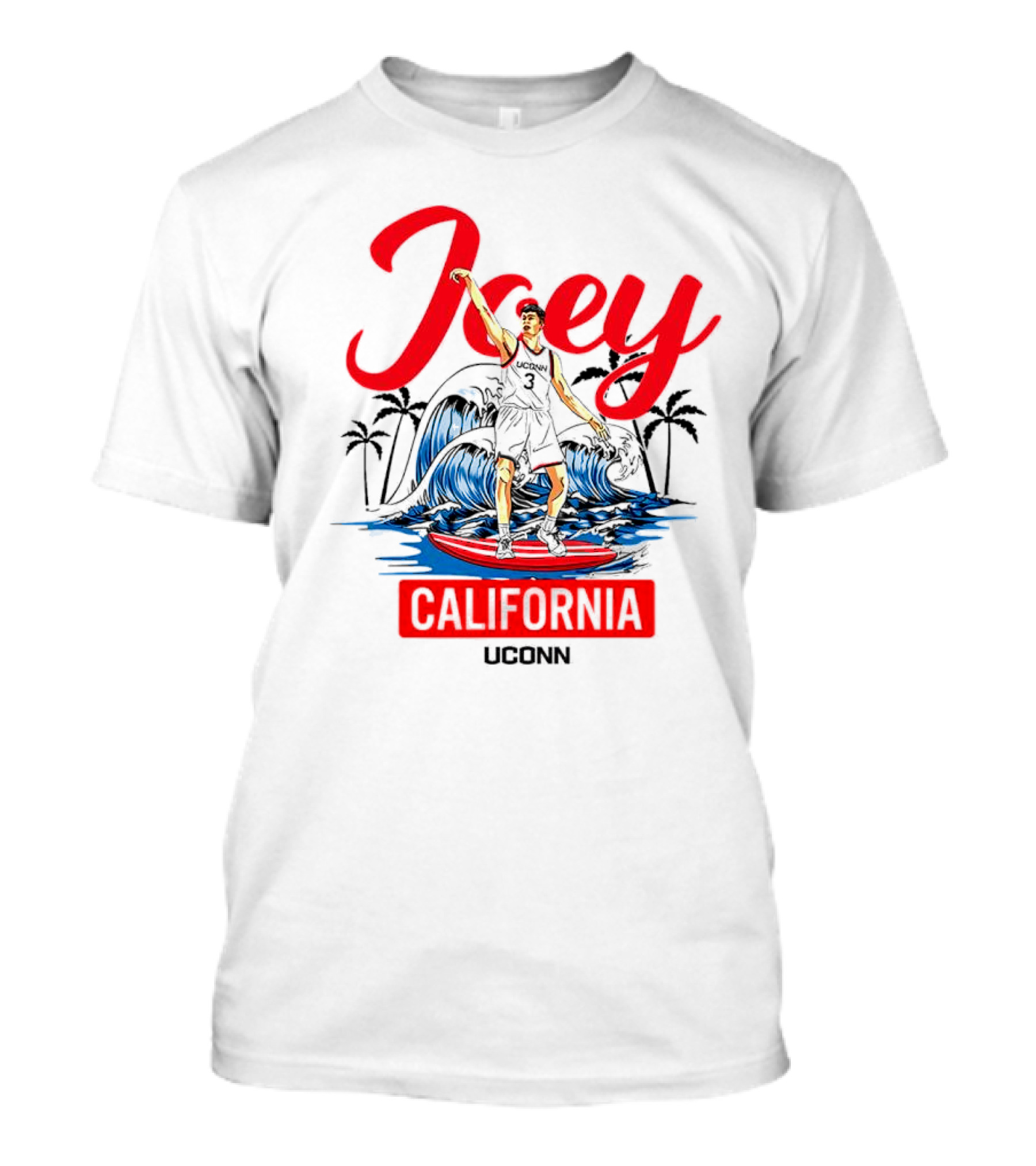 Joey Surfing California Uconn Basketball Waves Palm Trees T-Shirt