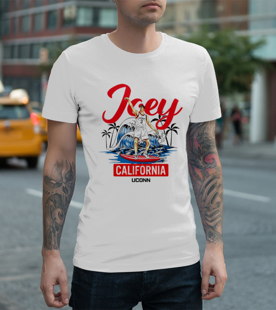 Joey Surfing California Uconn Basketball Waves Palm Trees T-Shirt
