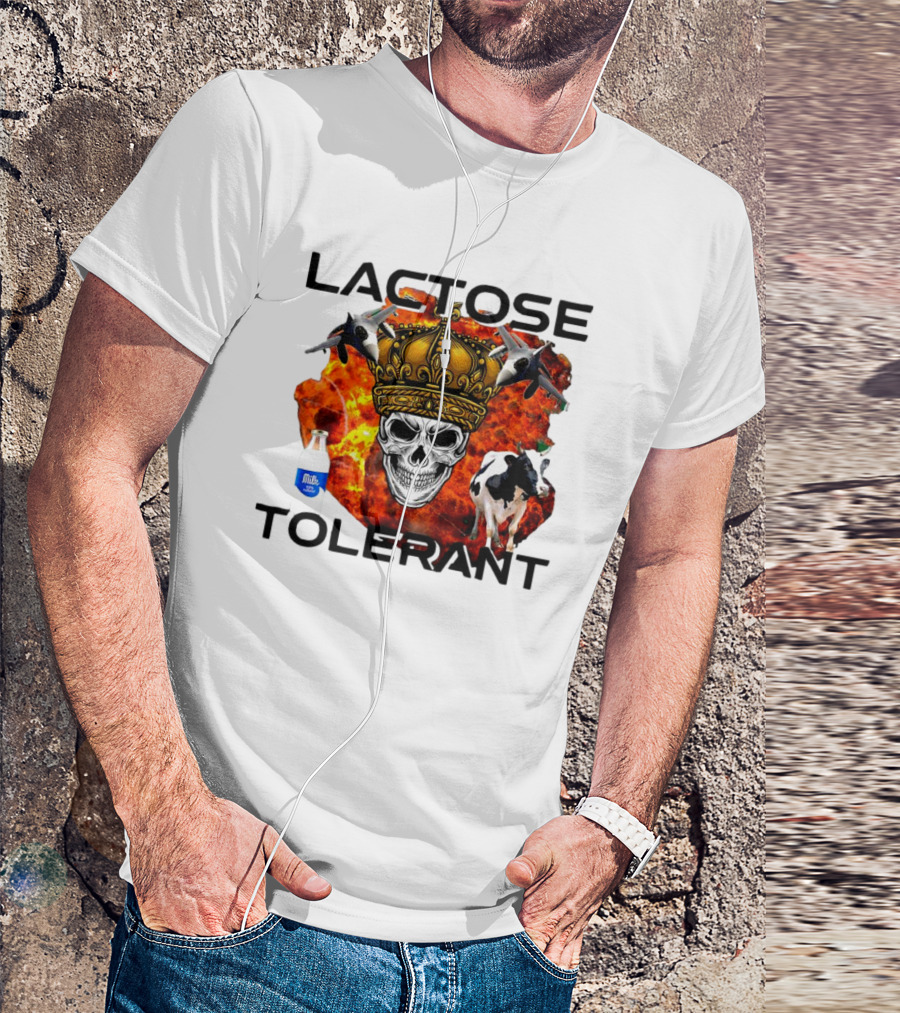 Lactose Tolerant Skull Crown Cow Milk Aircraft Explosion T-Shirt