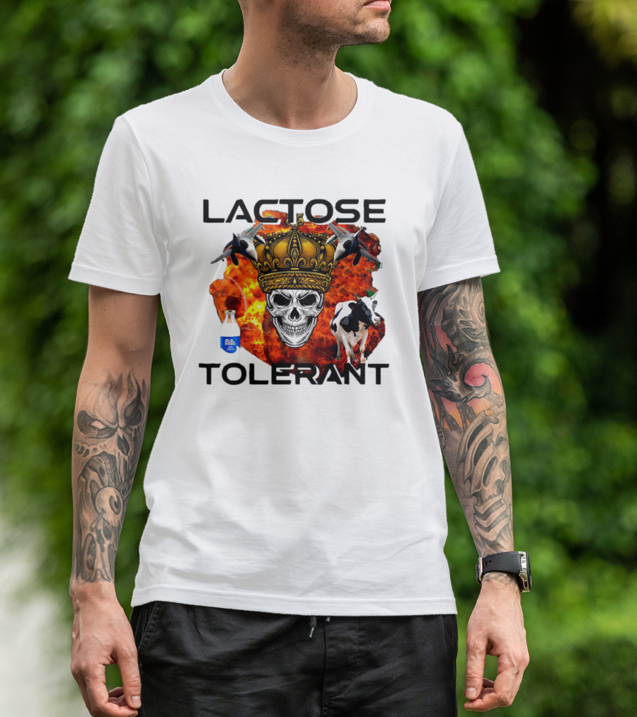 Lactose Tolerant Skull Crown Cow Milk Aircraft Explosion T-Shirt