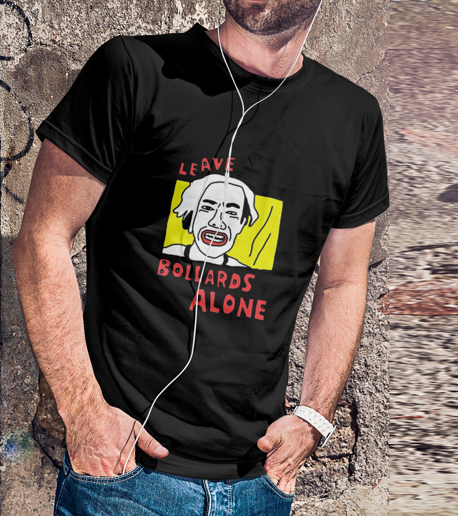 Leave Bollards Alone Illustration With Cartoon Face And Yellow Background T-Shirt