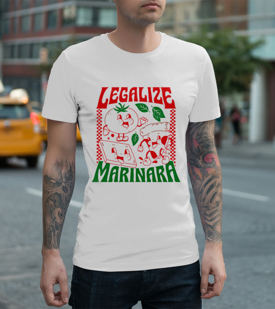 Legalize Marinara Tomato Cheese and Dough Characters with Leafy Accents T-Shirt