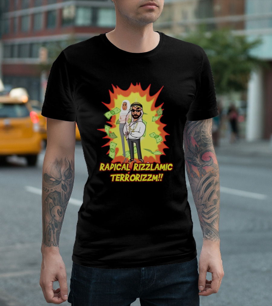 Radical Rizzlamic Terrorizzm Cartoon Characters Surrounded By Money Explosion T-Shirt