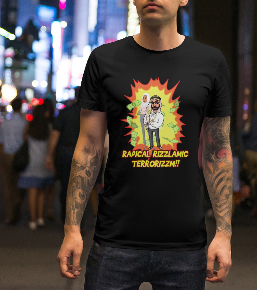 Radical Rizzlamic Terrorizzm Cartoon Characters Surrounded By Money Explosion T-Shirt
